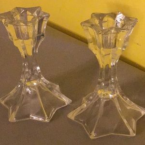 Vintage Merkaba Lead Crystal Candlestick Holders